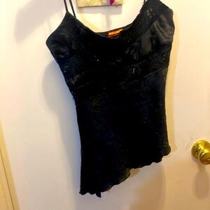 Black satin embellished camisole
